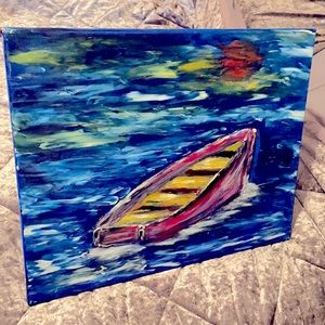 Row boat at sea paint and canvas